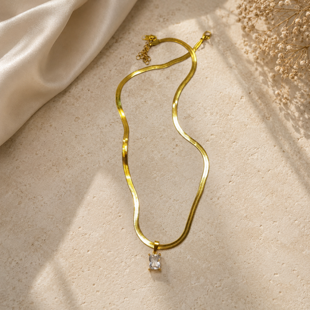 Diamond Anti Tarnish pendant with Snake chain