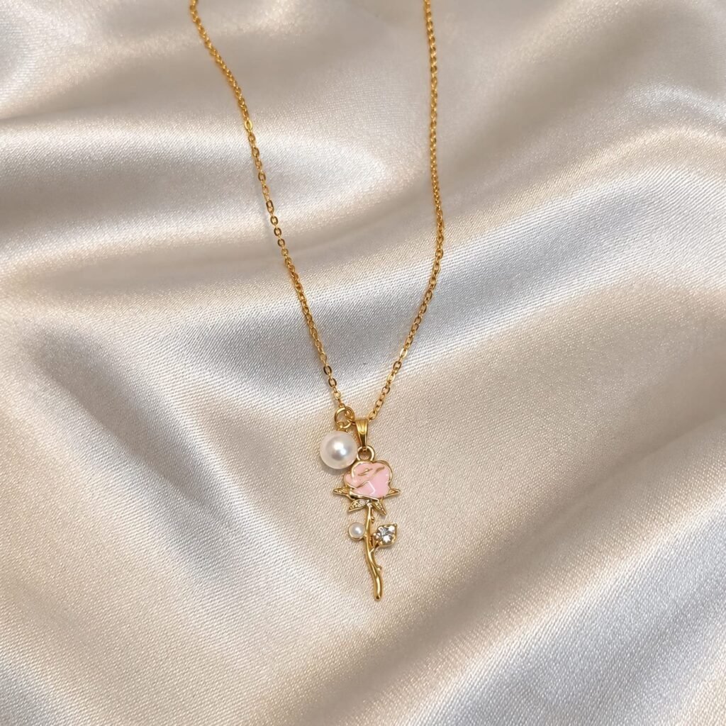 Pink Rose Pendant (Stainless Steel)