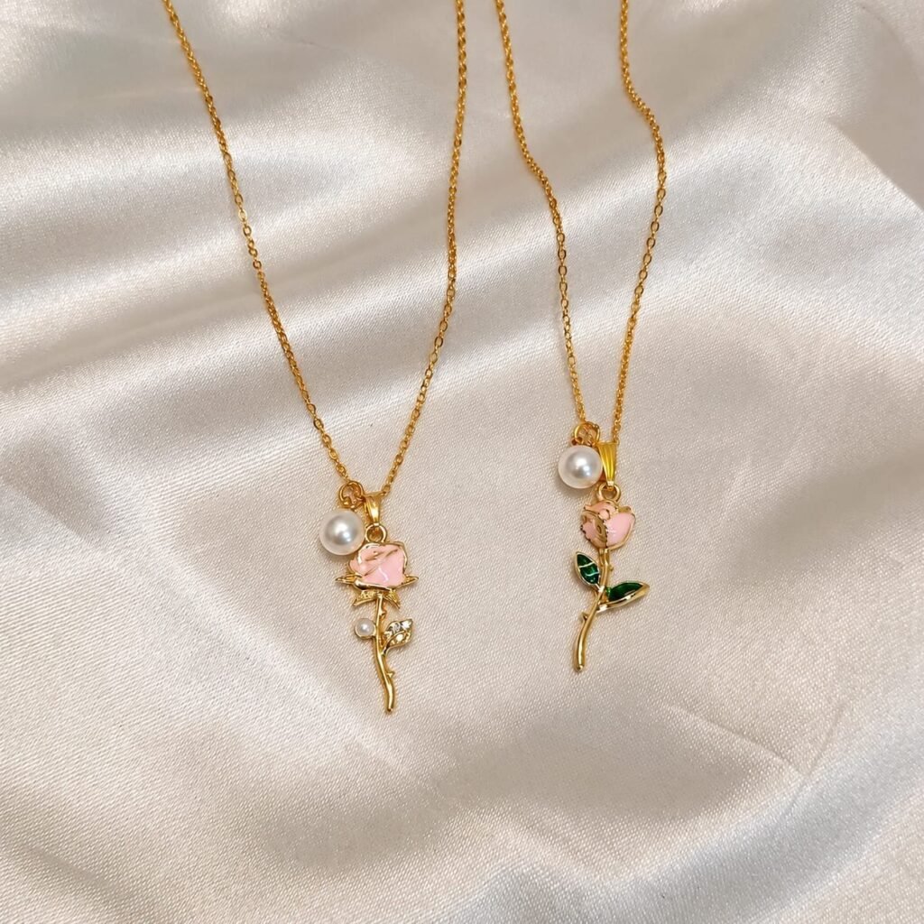 Pink Green Rose Pendant (Stainless Steel)